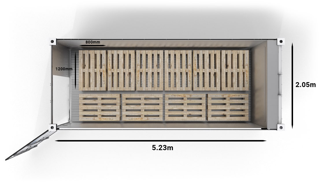 10 europaleți într-un UltraFreezer de 20 ft
