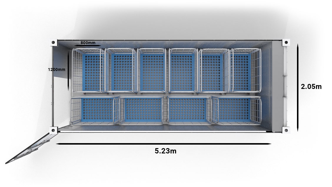 10 cărucioare într-un UltraFreezer de 20 ft