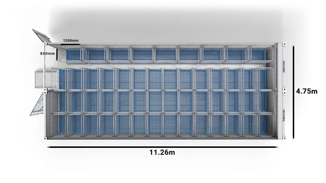 51 cărucioare într-un Arctic SuperStore de 40 ft cu 2 compartimente
