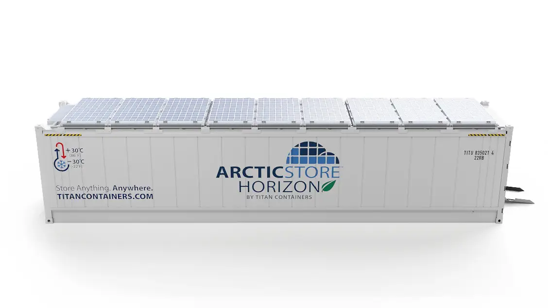 40ft ArcticStore Horizon cu Panouri Solare Vedere laterală